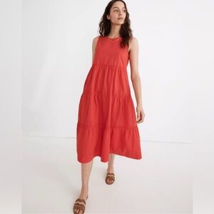 Madewell Cattail Tiered Dress in Orange, Size Medium